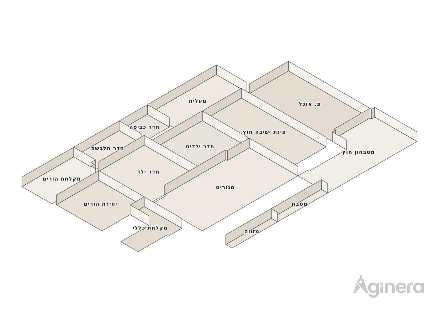 Family apartment — projected 3D model of the traced geometry