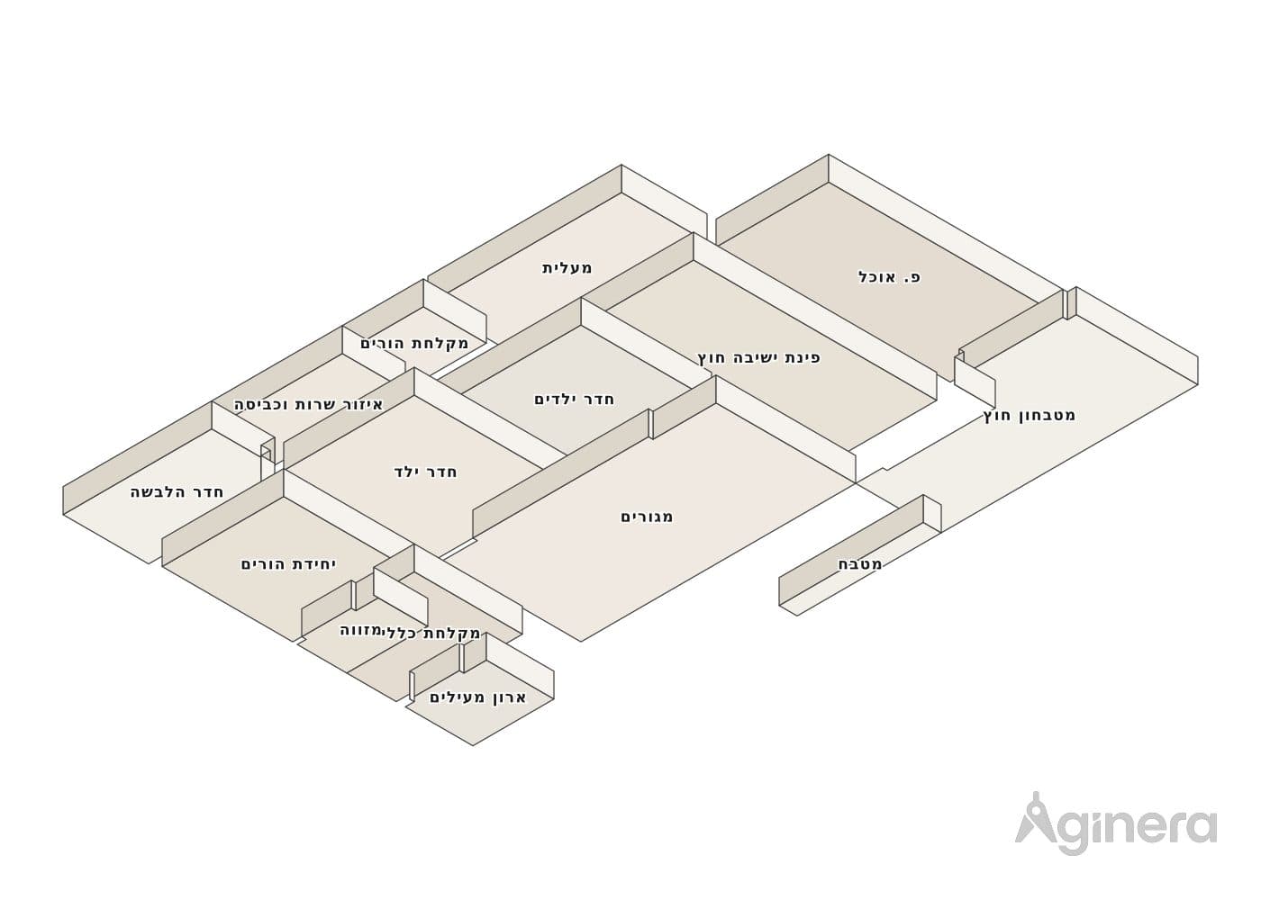 Great-room home — projected 3D model of the traced geometry