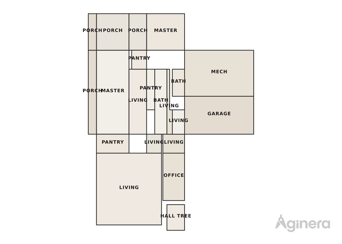 Light-timber kitchen home — coloured floor-plan plate generated from the drawing
