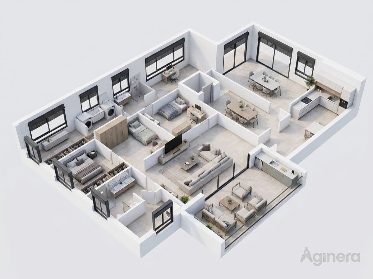 Home with a view — furnished dollhouse cutaway generated from the floor plan