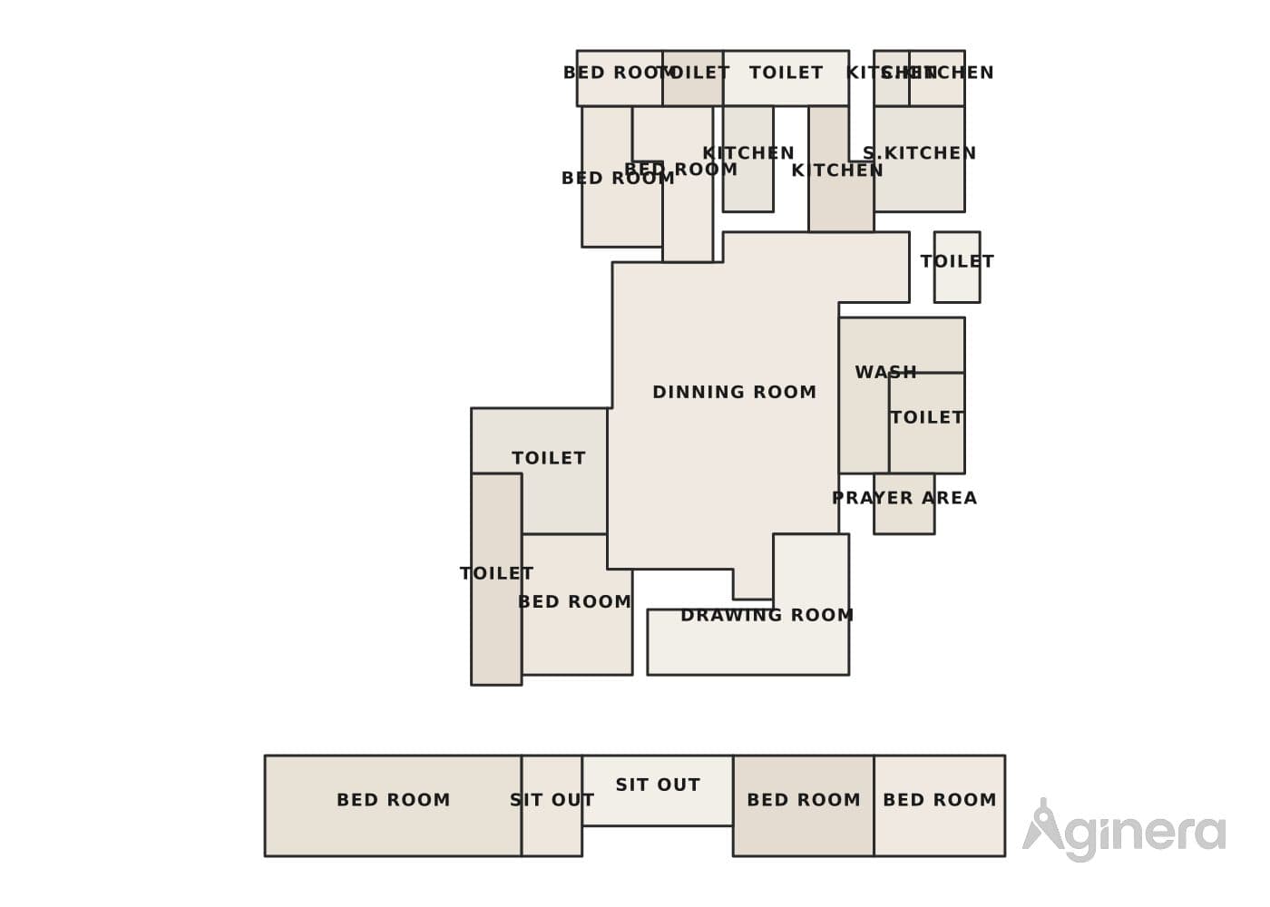 Panelled dining home — coloured floor-plan plate generated from the drawing