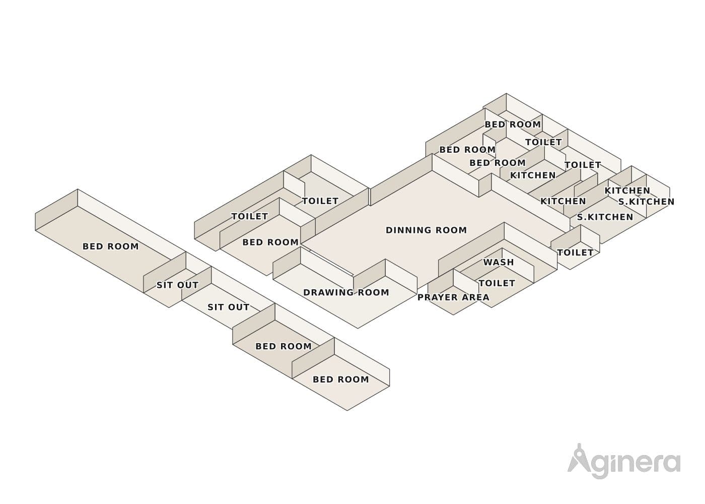 Panelled dining home — projected 3D model of the traced geometry
