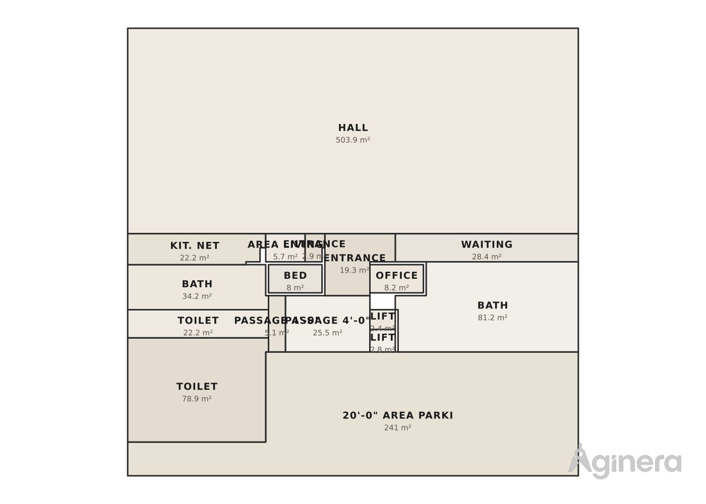Basement parking level — coloured floor-plan plate generated from the drawing