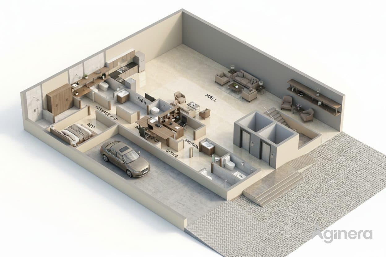 Basement parking level — room reveal 1