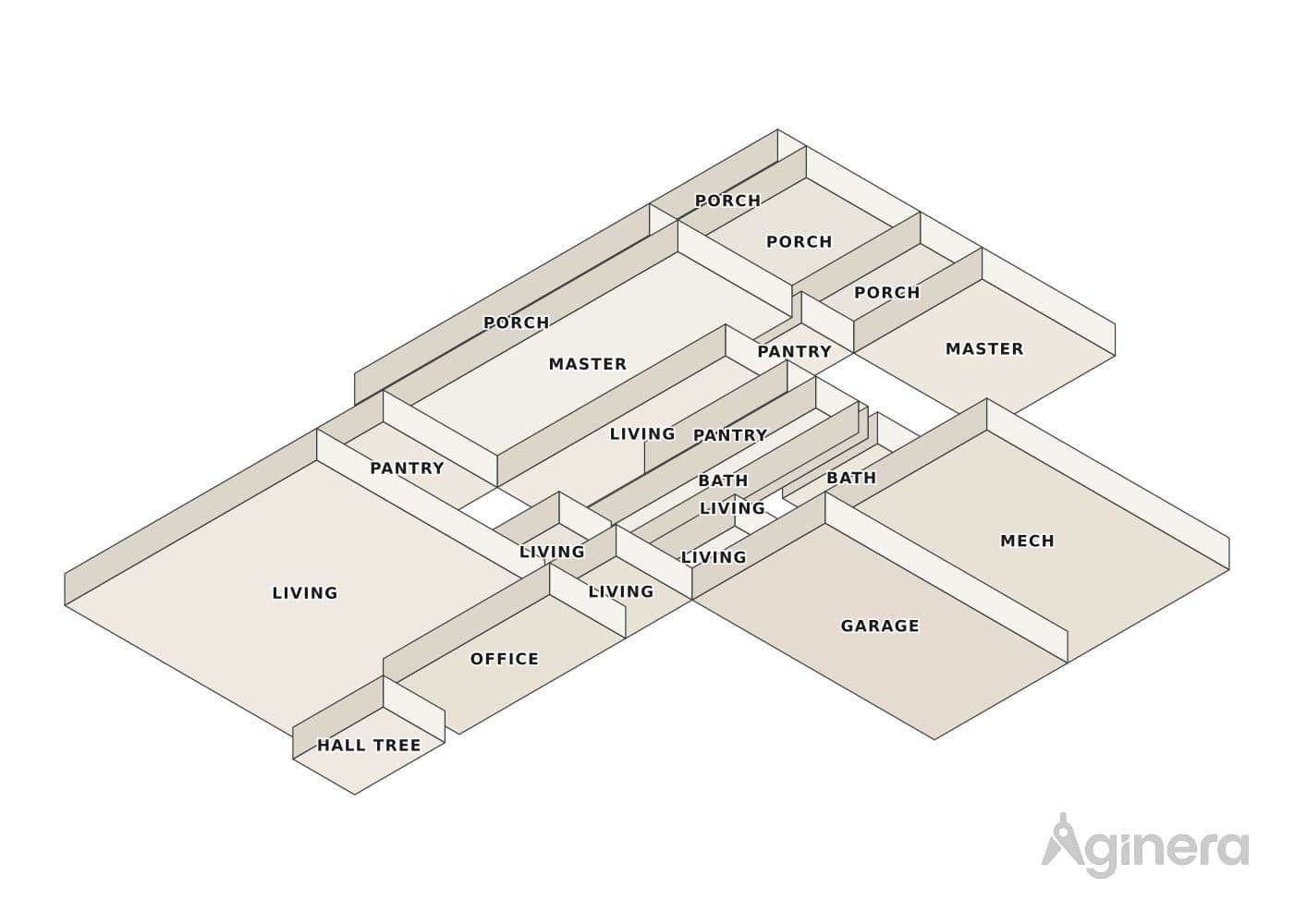 Single-storey home with garage — projected 3D model of the traced geometry