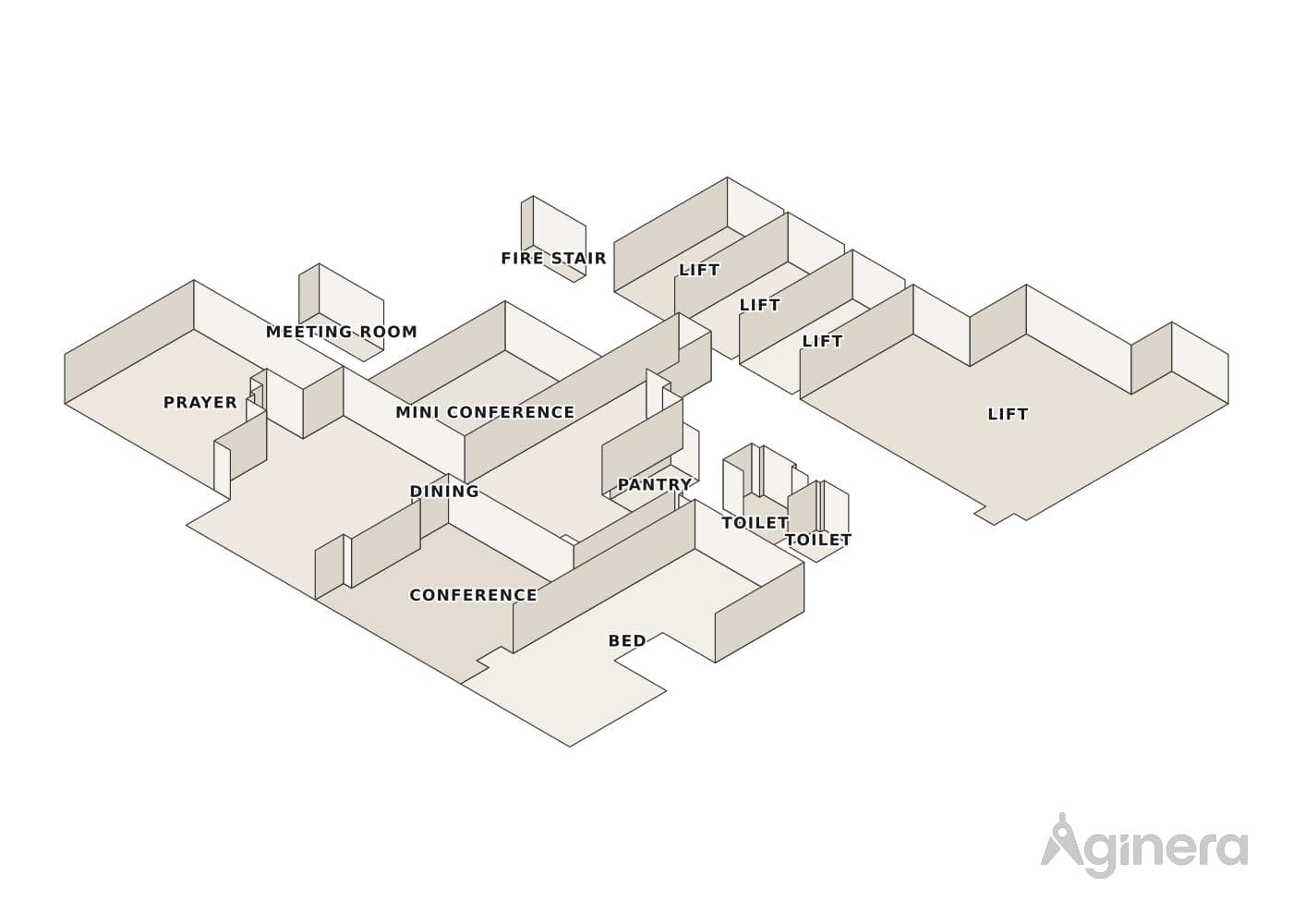 Split-level residence — projected 3D model of the traced geometry