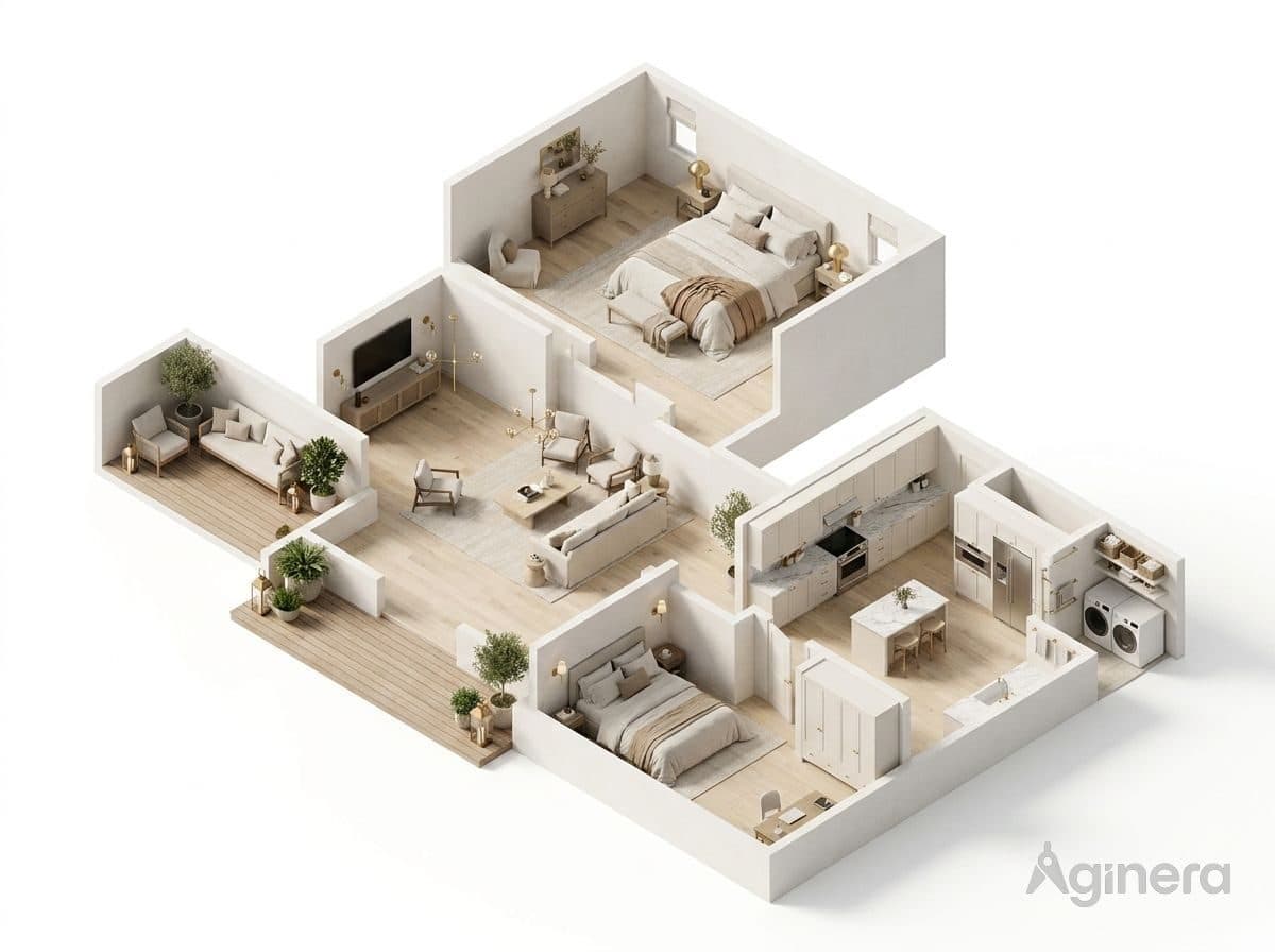 Studio suite — furnished dollhouse cutaway generated from the floor plan