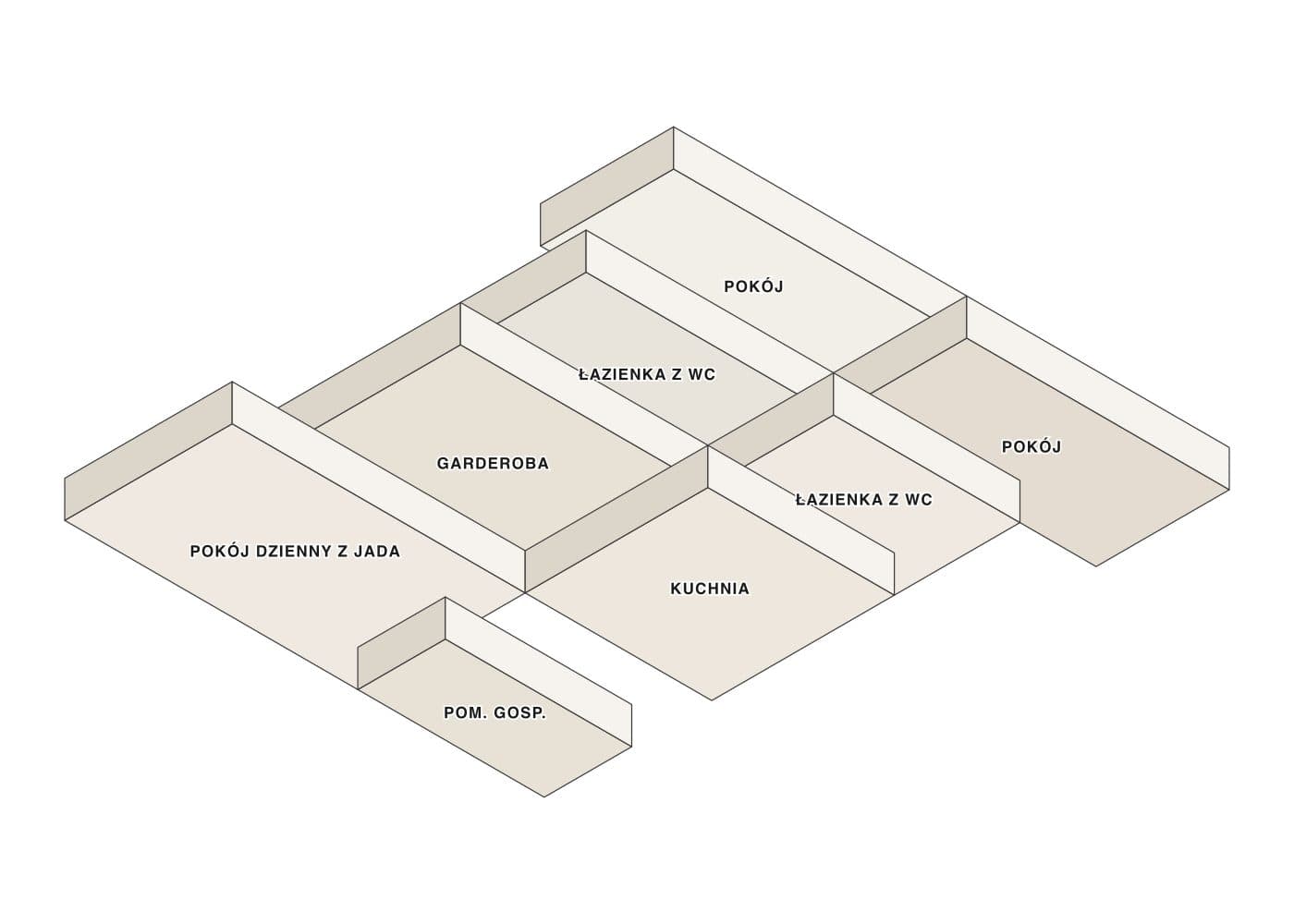 Two-wing residence — projected 3D model of the traced geometry