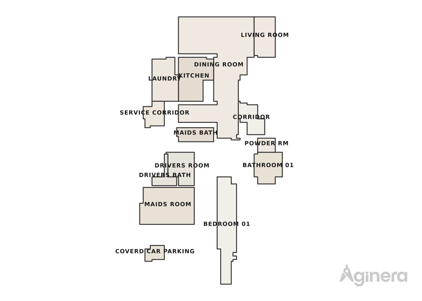 Villa with driveway — coloured floor-plan plate generated from the drawing