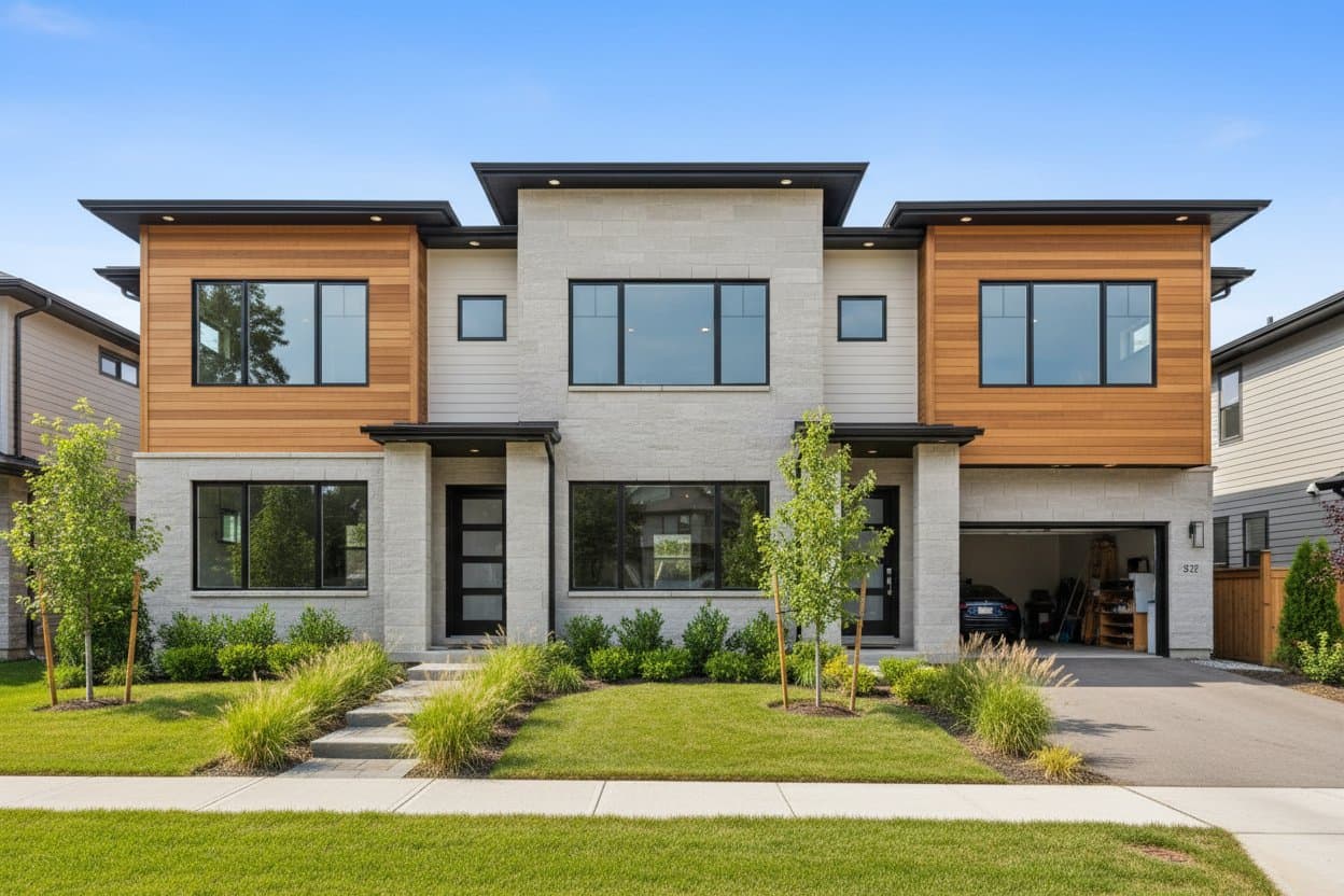 Photoreal exterior render of the townhouse from its plans