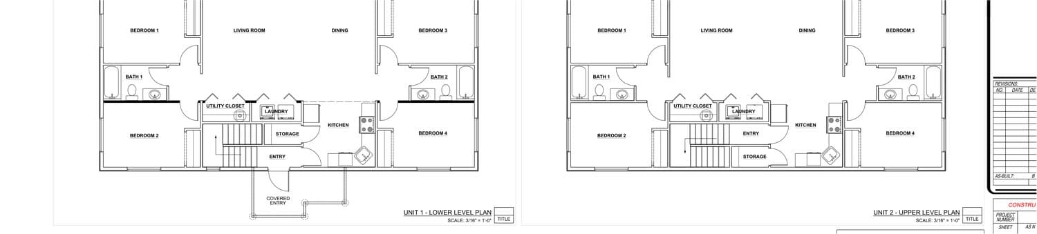 Architect floor plan sheet for a townhouse