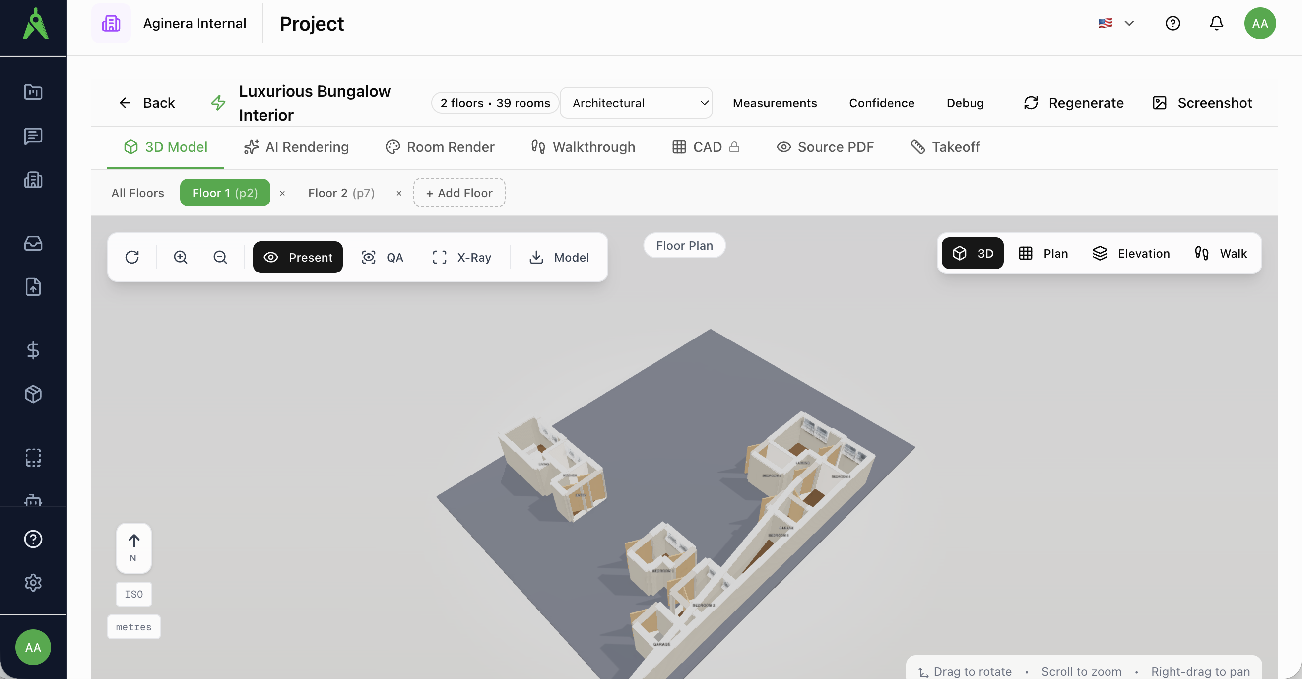 The interactive 3D model of an interior floor plan in the Visualizer
