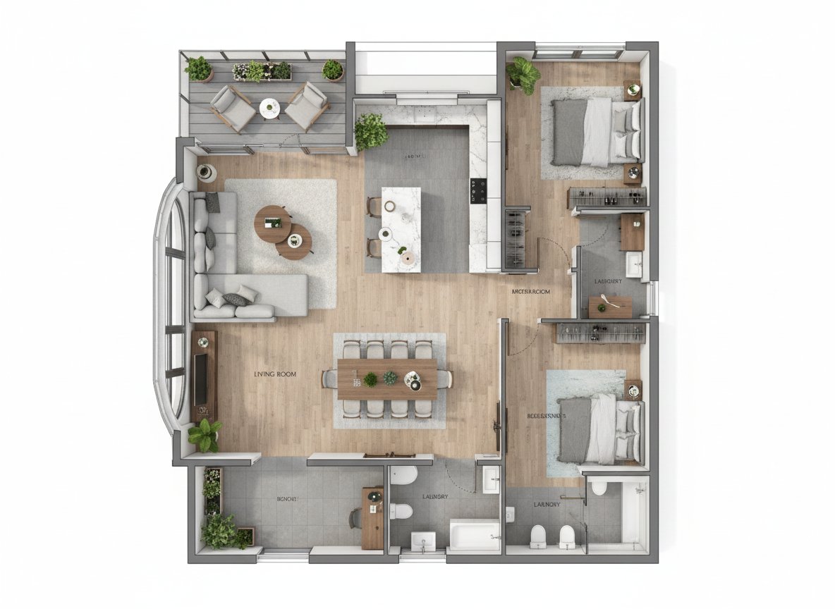 2BHK Apartment 3D render