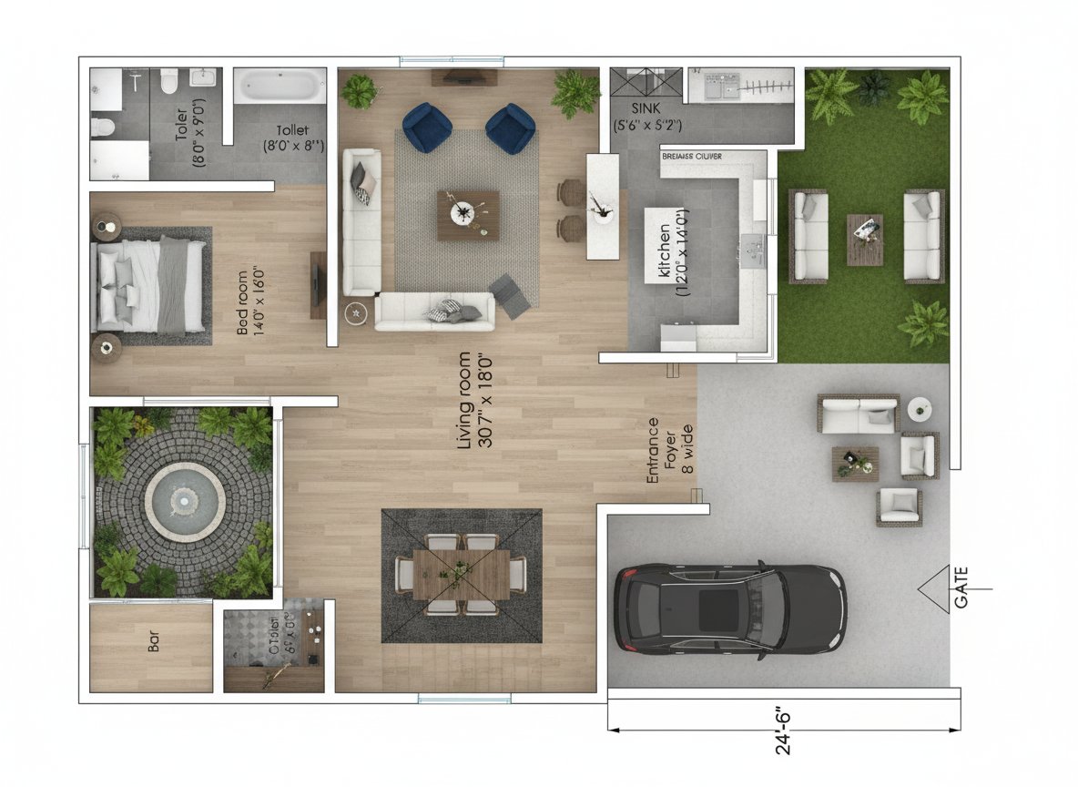 AI 3D dollhouse render of the Ground Floor House floor plan