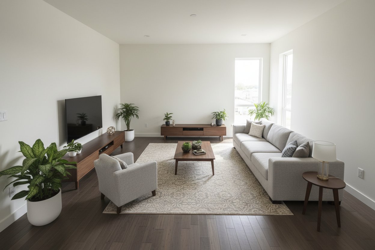 AI-generated multi-storey residence living room