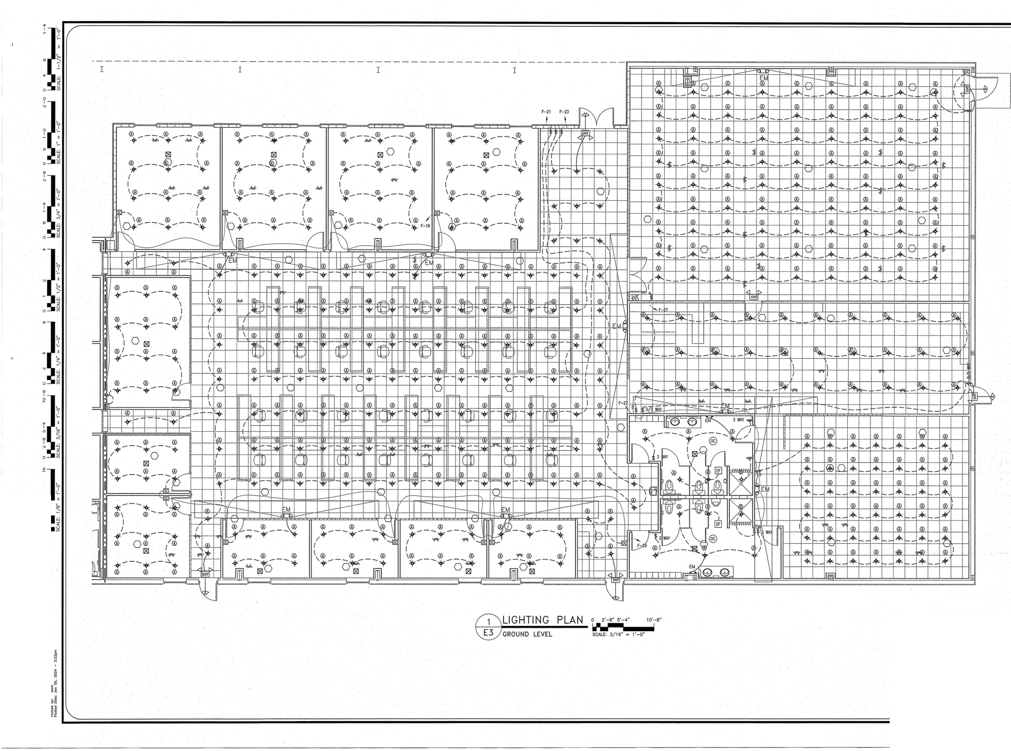 Lighting plan used by the live electrical takeoff demo — every fixture, downlight, exit sign, switch and receptacle the AI found